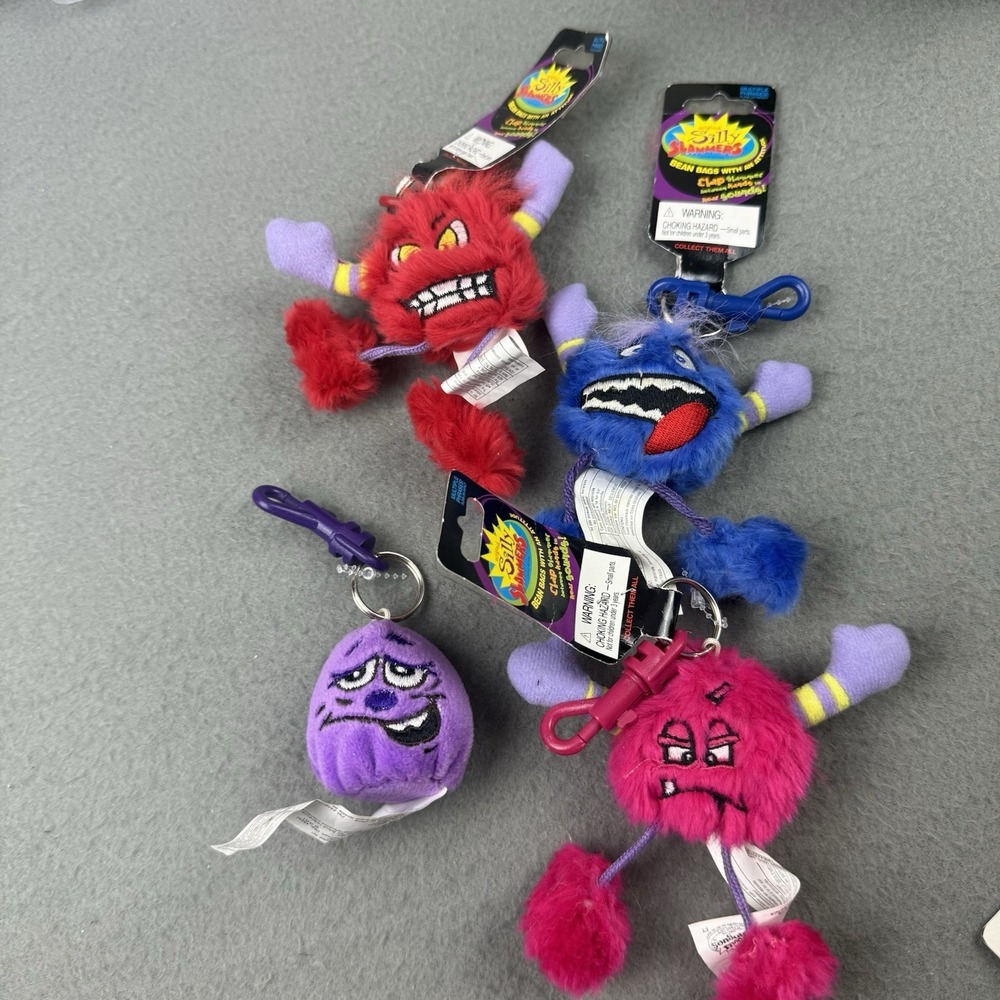 Silly Slammers Beanbag‎ Plush Keychains Lot of 4 NEW Old Stock Vintage 90s